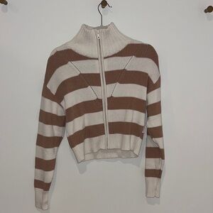 Aerie Cable Car Quarter Zip Sweater in the color Toasty